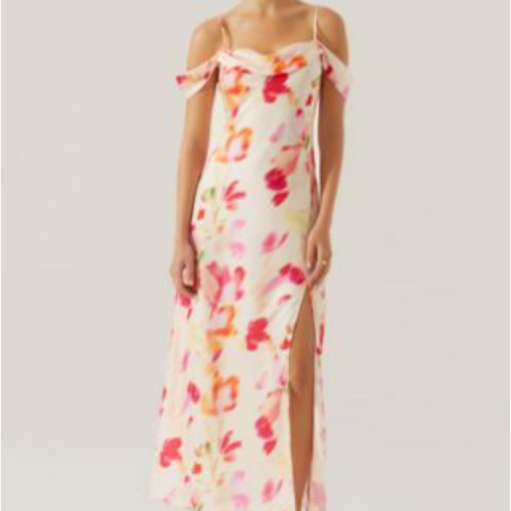 Astr Cream Slit Maxi Dress for Wedding Guest